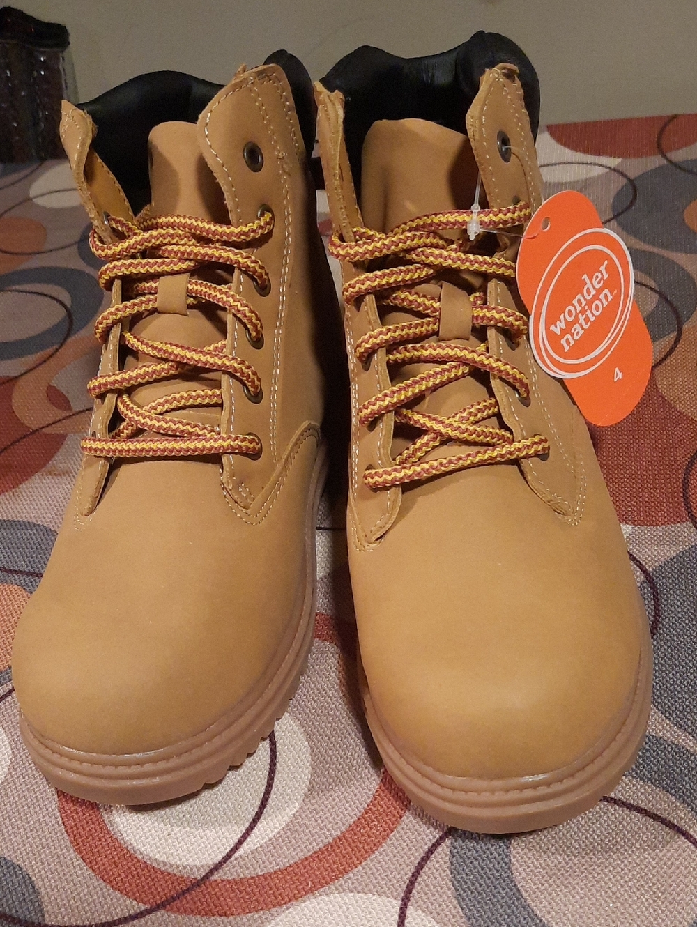 Boys wonder nation Tan Lace-Up Wheat Color Boots with Black Collar